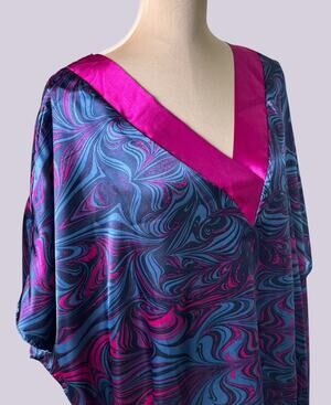 Vintage Psychedelic Caftan | Mumu | Hostess Gown | Pink Purple |Poolside Glam